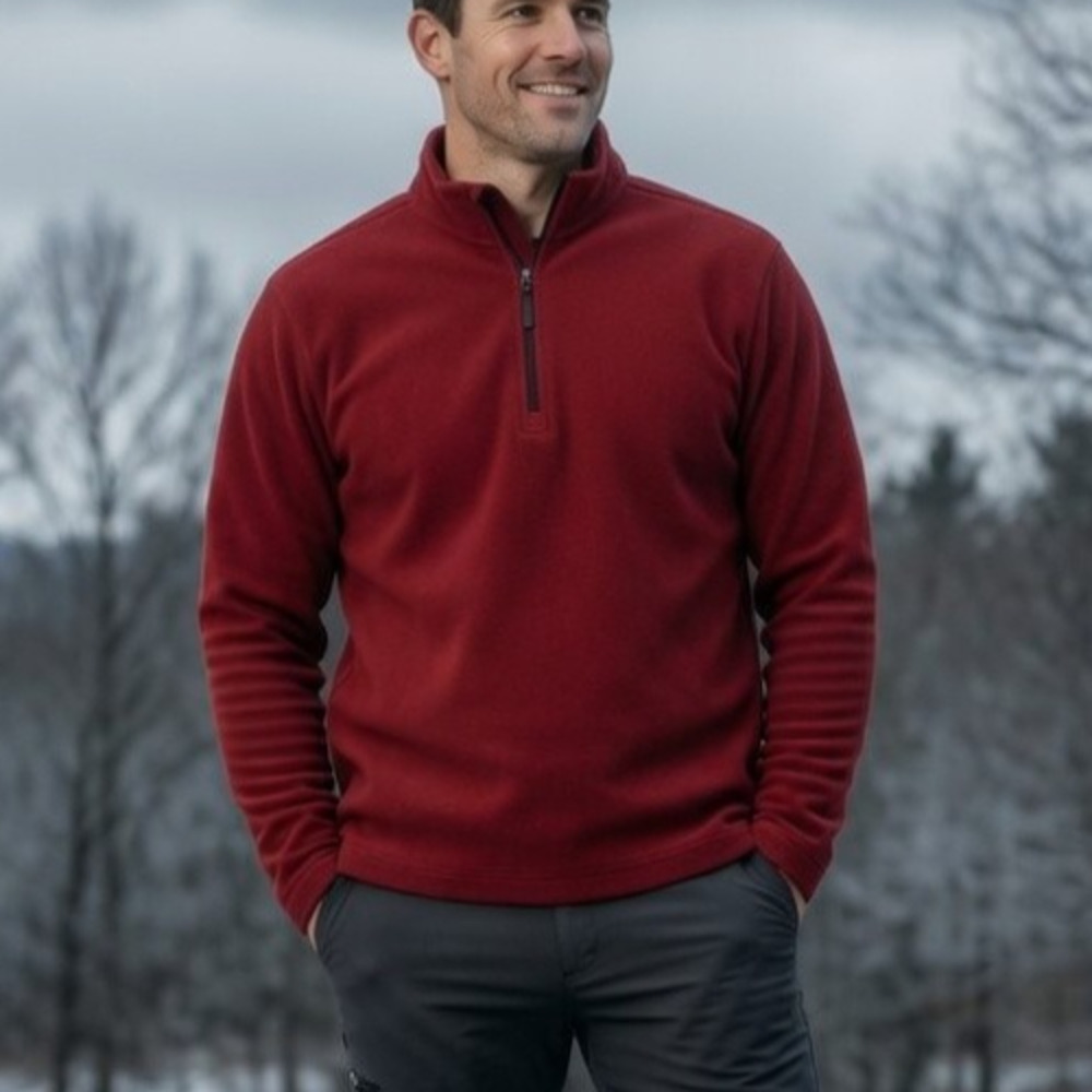 Lands End Red Fleece 1/4 Zip Mens M ThermaCheck Pullover Lightweight Jacket Cold